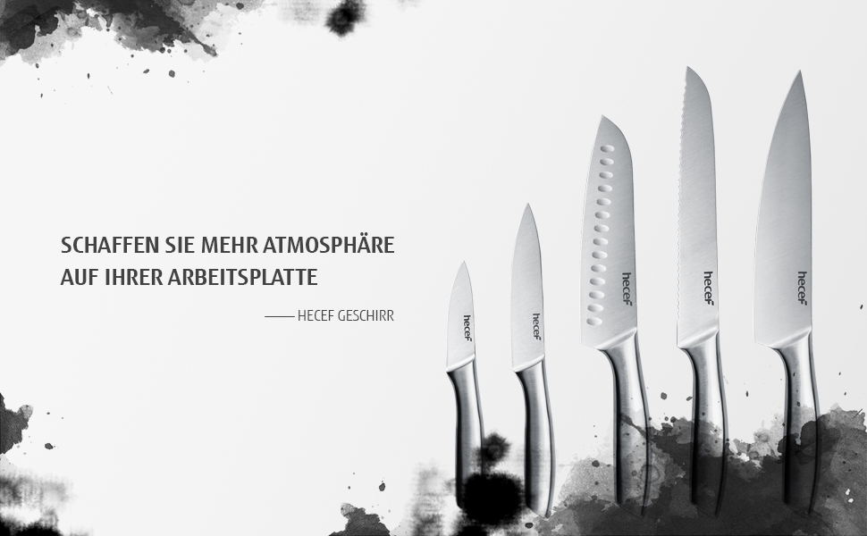 Срібний кухонний ніж Hecef з порожнистим руків'ям, високоглянцевий, з захисною піхвою, 20 см