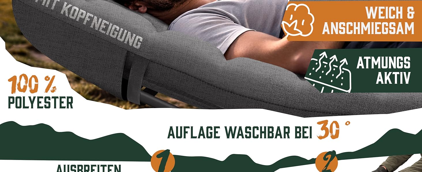 Ліжко кемпінгове розкладне ELONEO NEU Преміум сіре до 200 кг з сумкою для транспортування та бічними кишенями