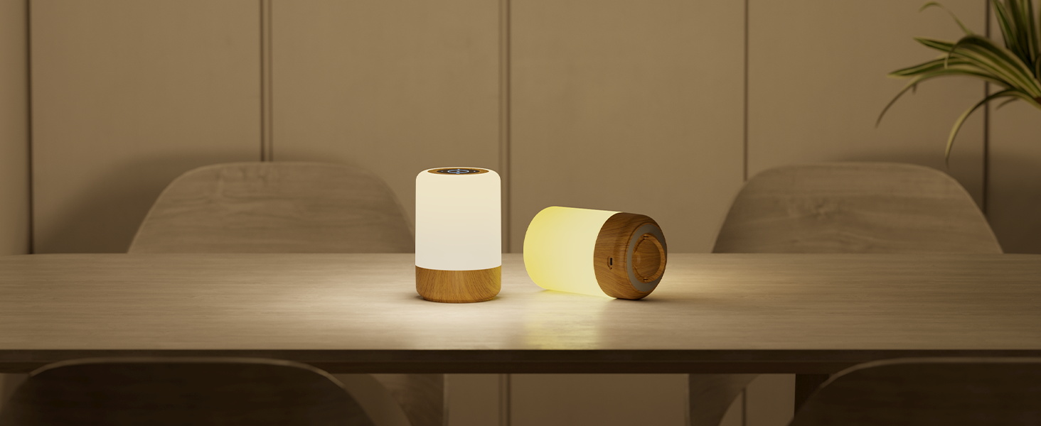 LED-лампа на тумбочку з сенсорним керуванням, диммуванням, живленням від акумулятора, 8 кольорів та 3 режими, з таймером для спальні/вітальні, колір: світло-коричневий