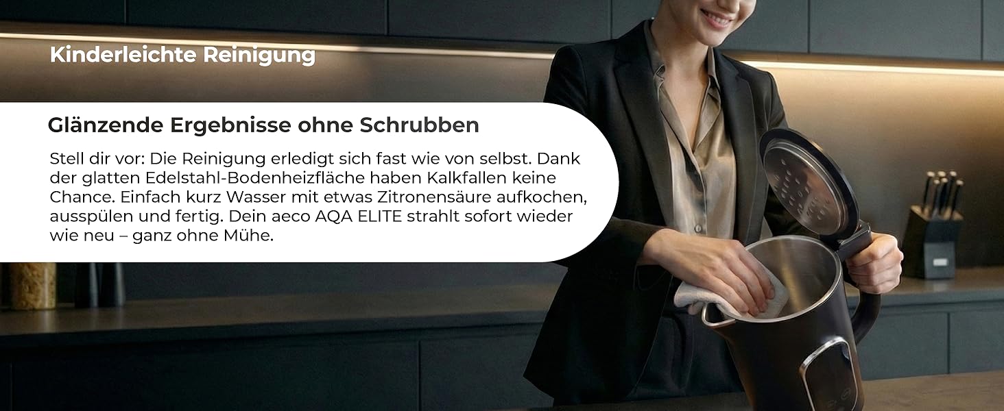 Електричний чайник Aeco AQA NEO з нержавіючої сталі, 1.7 л, 2150 Вт, без BPA, фільтр від накипу, бездротовий, CoolTouch, шампань срібло (Aqa Elite (чорний матовий))