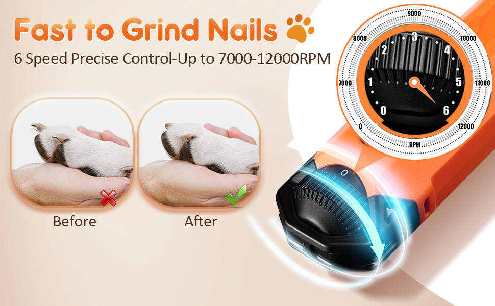 Шліфувальник для собак Gimars 6-ступінчатий з LED-підсвіткою, 12000RPM, тихий, USB, для великих, середніх та малих собак та котів, помаранчевий/червоний (Sunset Chevron)