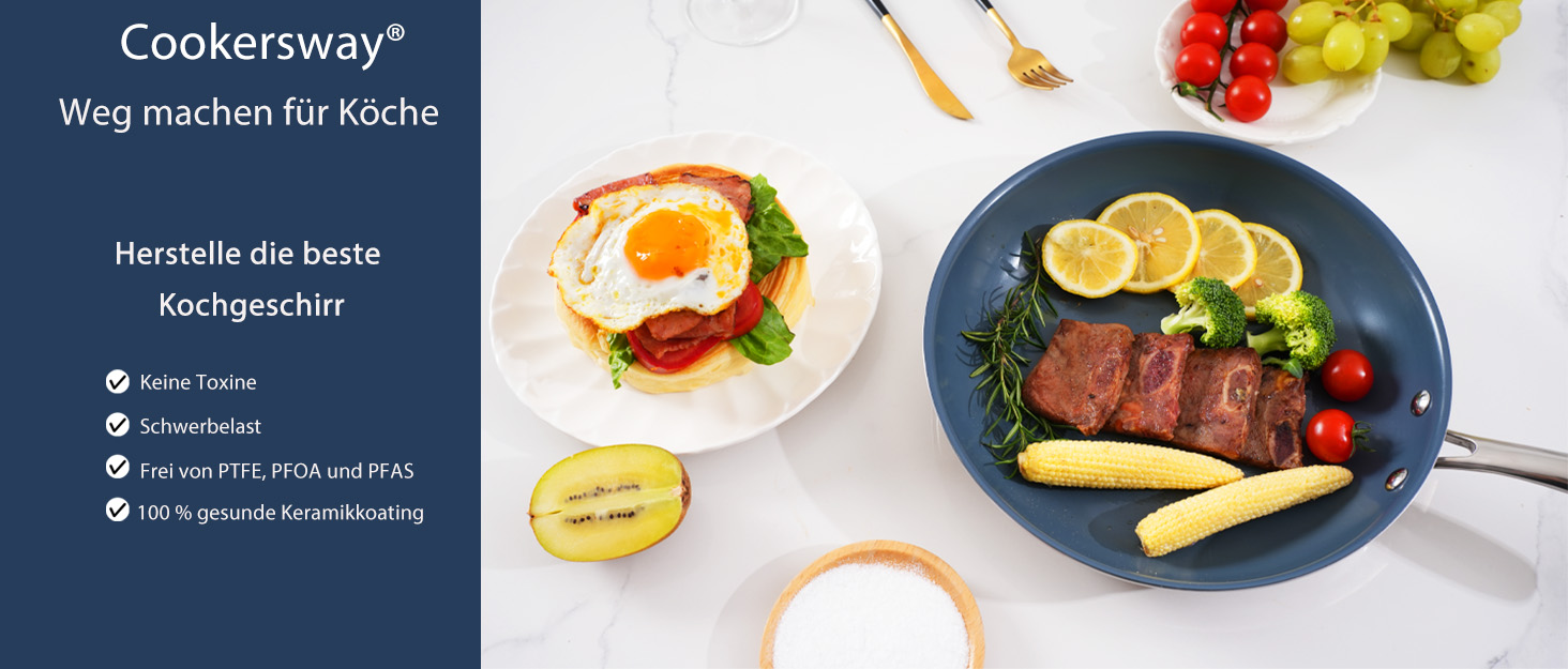 Сковорода з нержавіючої сталі з антипригарним покриттям Creamic, 20 см, без PFOA, PTFE та PFAS, для здорового харчування, сумісна з індукцією, електрикою та газом