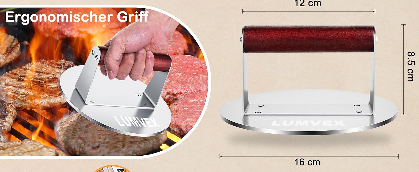 Прес для бургерів з нержавіючої сталі, 16 см, професійний, для гриля, легко миється