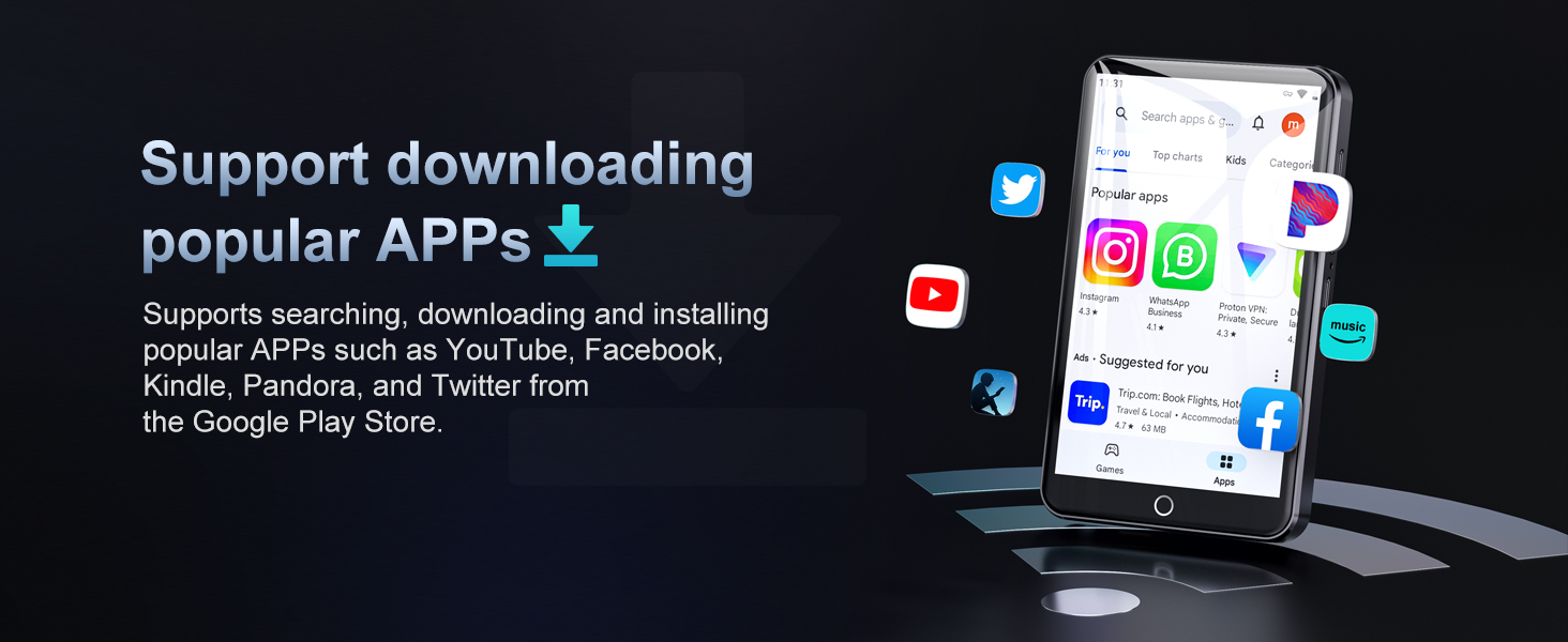 MP3 плеєр Oilsky 80GB з Bluetooth, WiFi та Android 9.0, 4