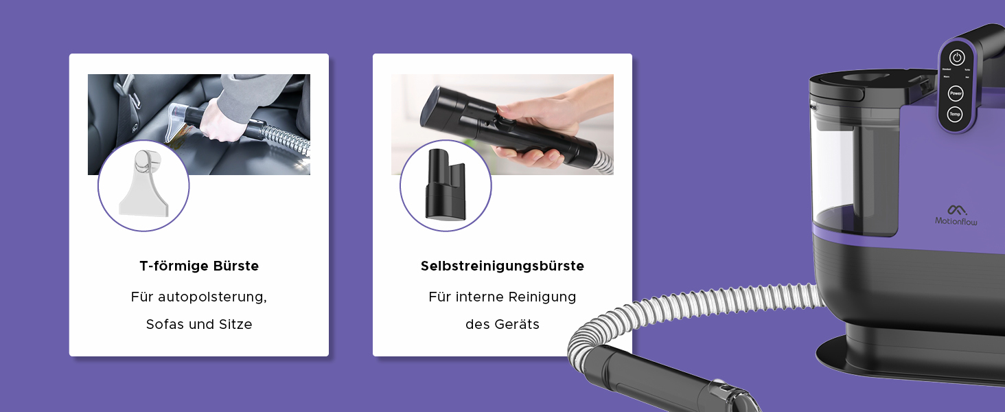 Теперішній мийний пилосос Motionflow з нагрівом - 1200W для килимів, меблів, авто. 4 насадки, самоочищення, 15с нагрів. Чорний