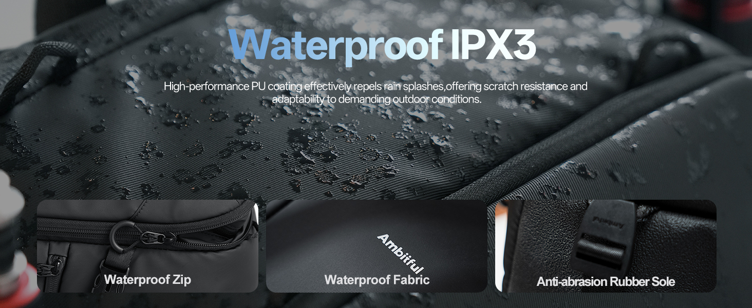 Чорний фоторюкзак AMBITFUL 25L+3L для DSLR/SLR/Mirrorless камер з відділенням для ноутбука та трипода (водонепроникний, ергономічний)