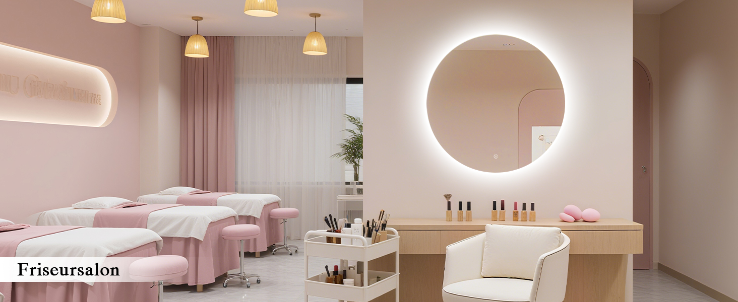 Дзеркало для ванної кімнати з підсвічуванням LED, антизапотівання, сенсорне управління, регулювання яскравості, 3 кольори світла, функція пам'яті, захист від вибуху, кругле дзеркало 50 см (діаметр), 60x60 см (розміри)