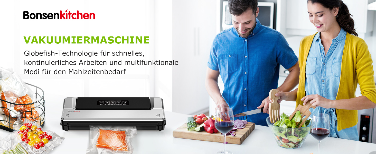 Вакуумний пакувальник Bonsenkitchen для зберігання продуктів та приготування су-від, з 40 пакетами, срібний