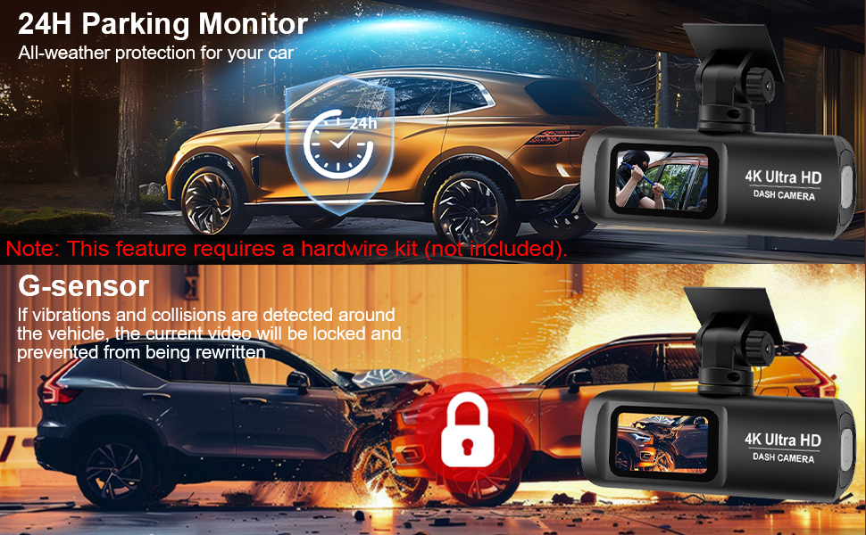 Відеореєстратор для авто 4K + 1080P з WiFi, нічною зйомкою та паркуванням, 64GB карта в комплекті