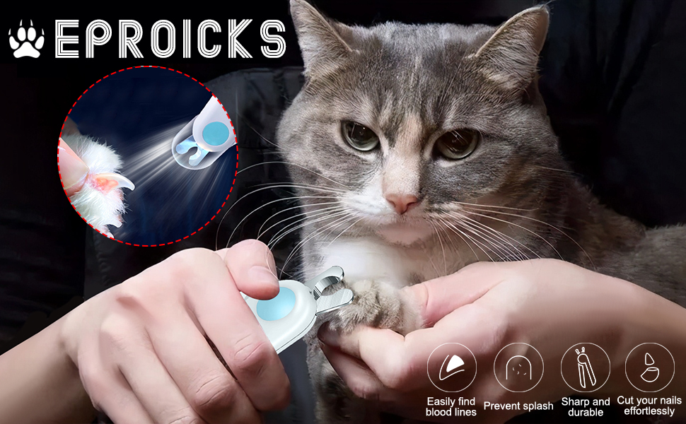 Нігтеріз для собак і котів з LED-підсвіткою, професійна нігтерізка, з пилозбирачем та пилочкою, блакитний