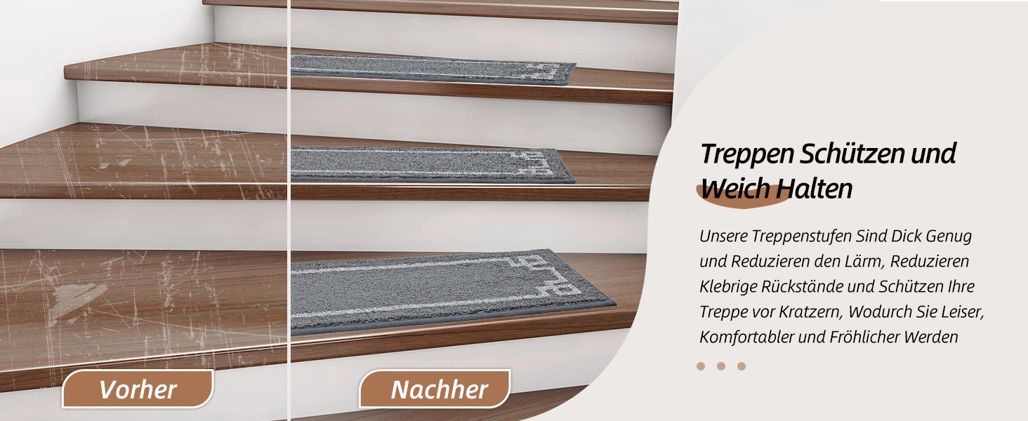 Килимочки на сходи BEQHAUSE, комплект 15 шт. Самоклеючі килимки на сходи для дітей, літніх людей та домашніх тварин, 100% поліестер, TPE-підкладка, 22x70 см (Сірий)