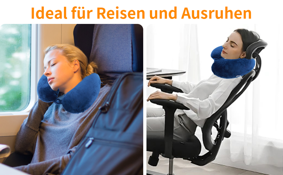 Подушка для шиї, 100% Memory Foam, U-подібна, легка, портативна, для подорожей (синя)