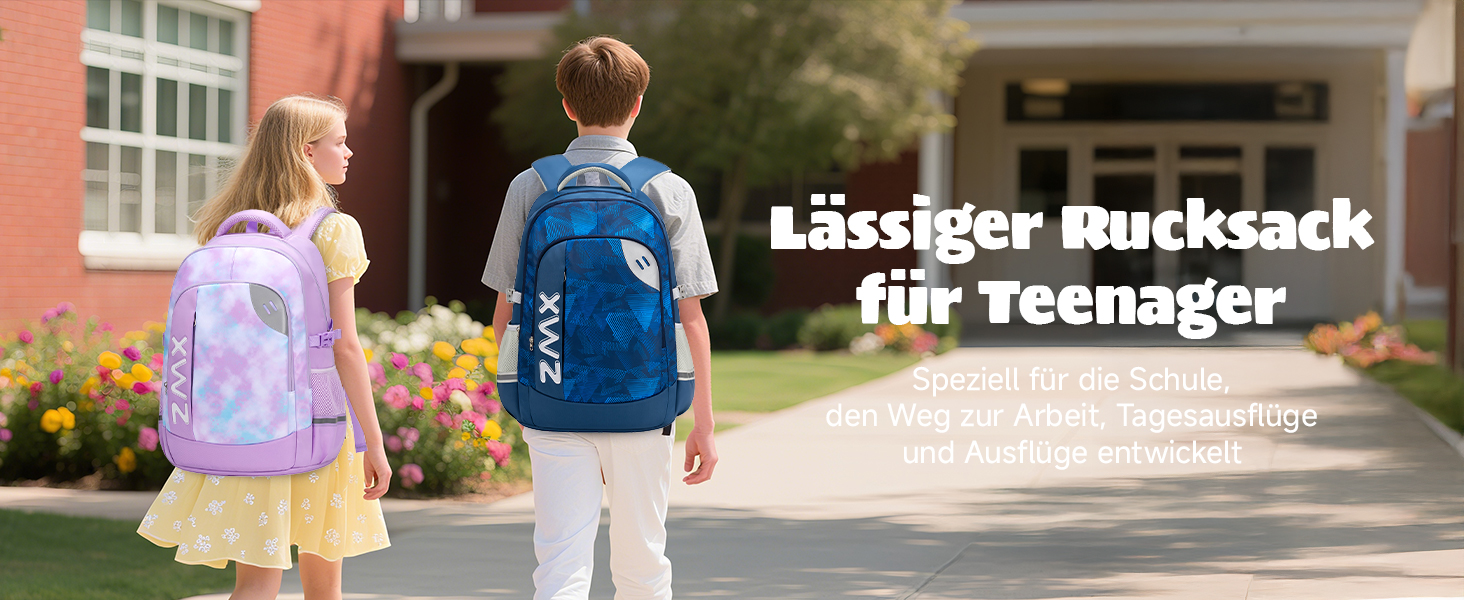 Шкільний рюкзак для підлітків 46L, рюкзак для школи, гімназії, старшої школи з нагрудним ременем, світловідбиваючими елементами, відділенням для 17.3' ноутбука, міцний, повсякденний, фіолетовий - 5255