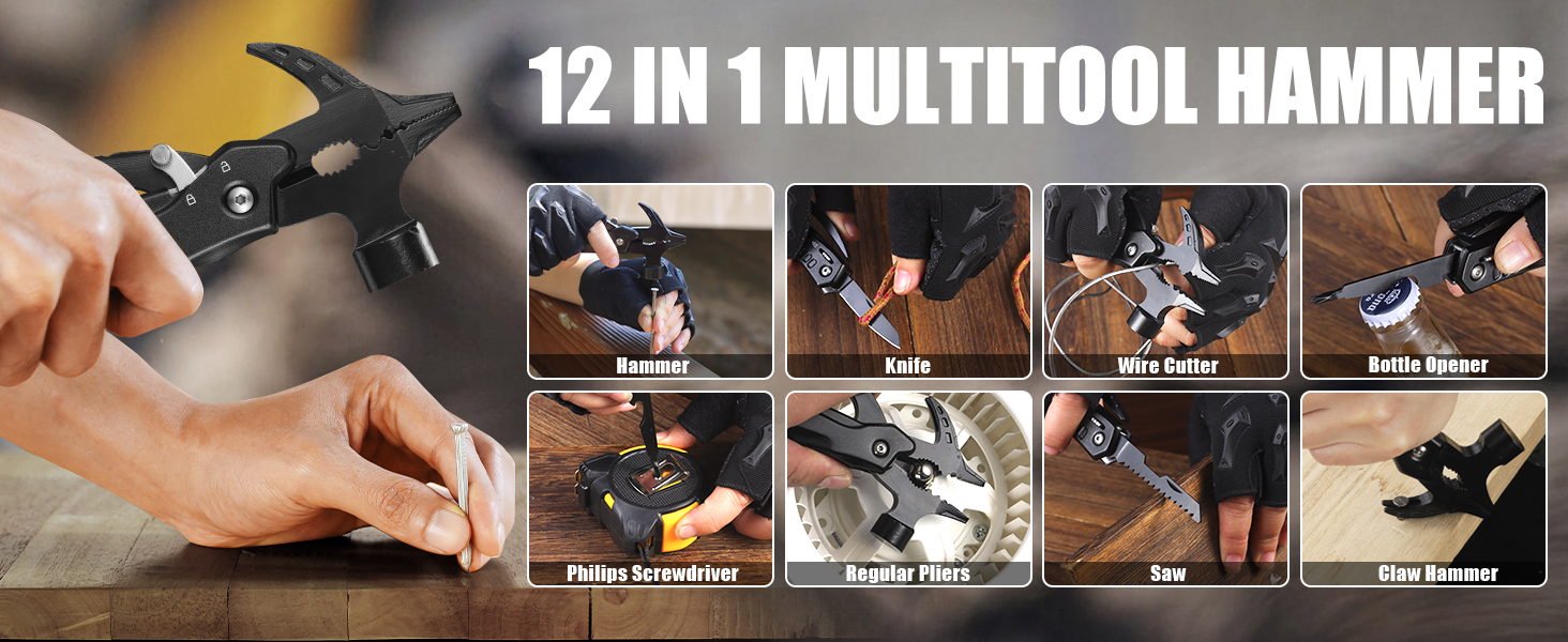 Набір інструментів RoverTac: подарунок для тата, 12-в-1 мультитул, молоток, ліхтарик, універсальний ніж у подарунковій коробці