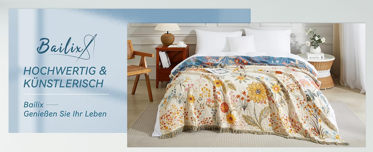 Богемна ковдра Boho 100% бавовна, м'яка ковдра з мусліну, плед 150x200 см, ковдра на диван та ліжко, декоративна ковдра, літня ковдра для вітальні, зелено-бежева (200 x 230 см, квітковий сад)