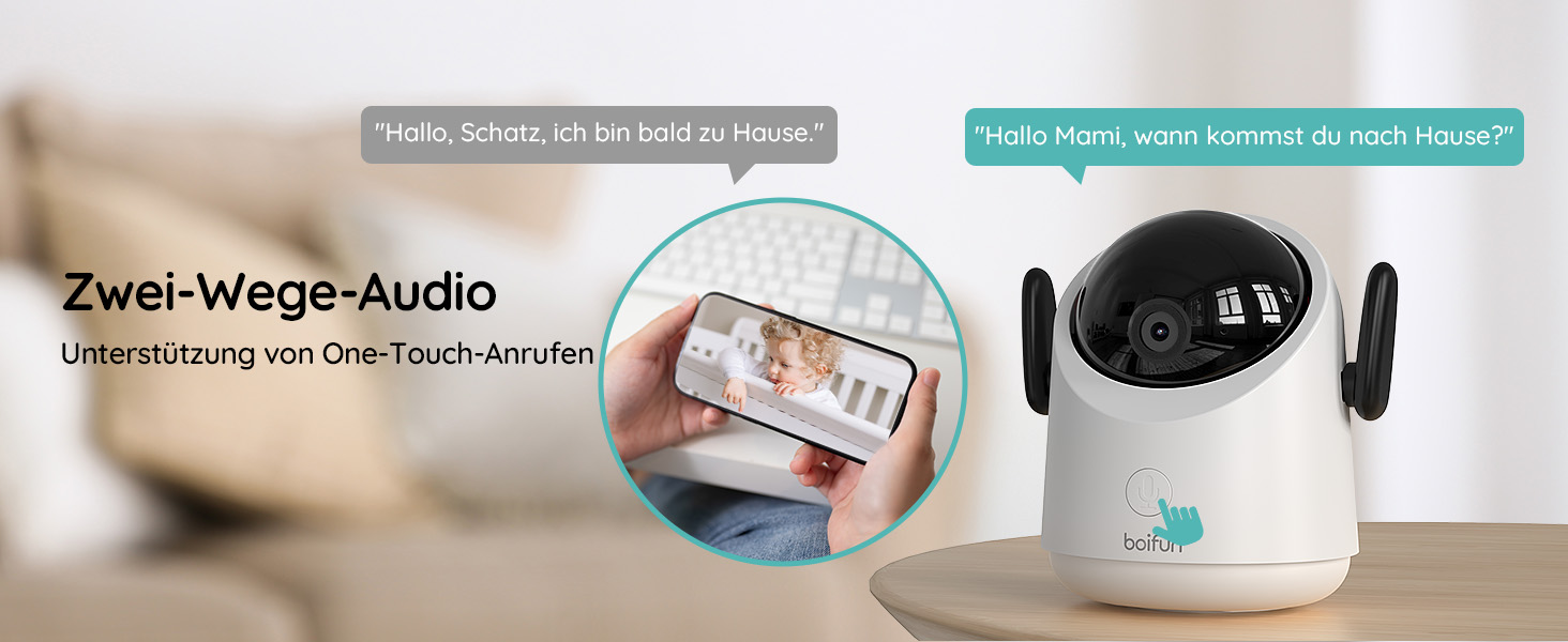 Дитячий відеоняня BOIFUN з камерою, WiFi 360°, 2 MP, моніторинг руху, інфрачервона нічна зйомка, датчик температури, мобільний додаток, 4x зум, Baby 3SM