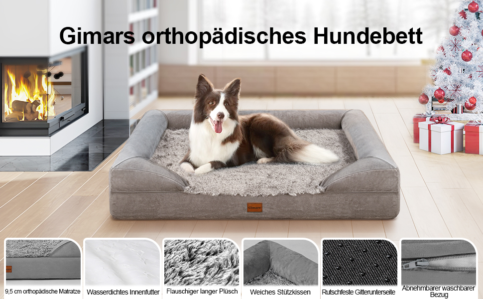 Gimars 9.5 inch Orthopedic Dog Bed for Extra Large Dogs, XL Dog Bed with Bolster & 28D Egg Crate Mattress, Waterproof Cover, Washable Plush Cover, Dog Sofa for Arthritic Dogs - half round (Rectangular, (7.5cm Mattress) L 112 x W 81 x H 17cm)