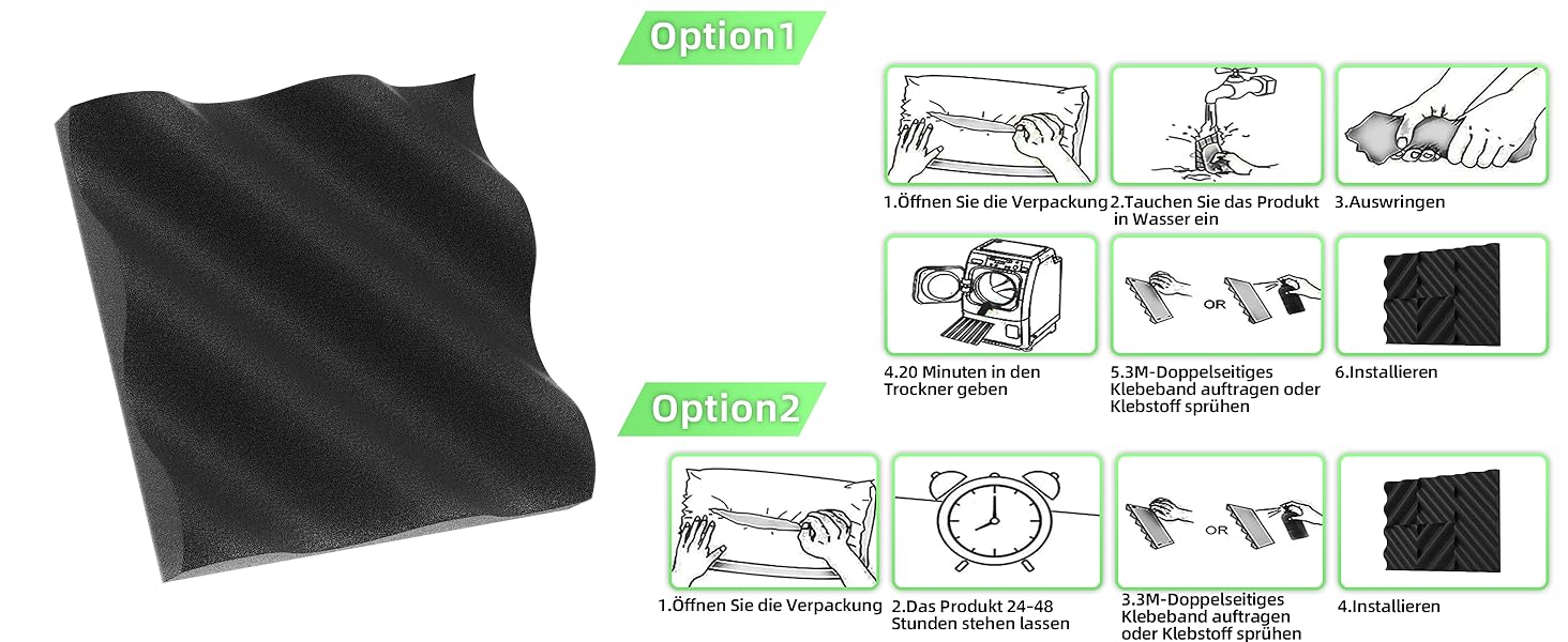 Акустичний поролон Foneso для звукоізоляції, панелі-поглиначі шуму 30x30x5 см, висока щільність 25кг/м³, хвилястий візерунок, чорний (8 шт.) для студії, офісу та кімнати запису