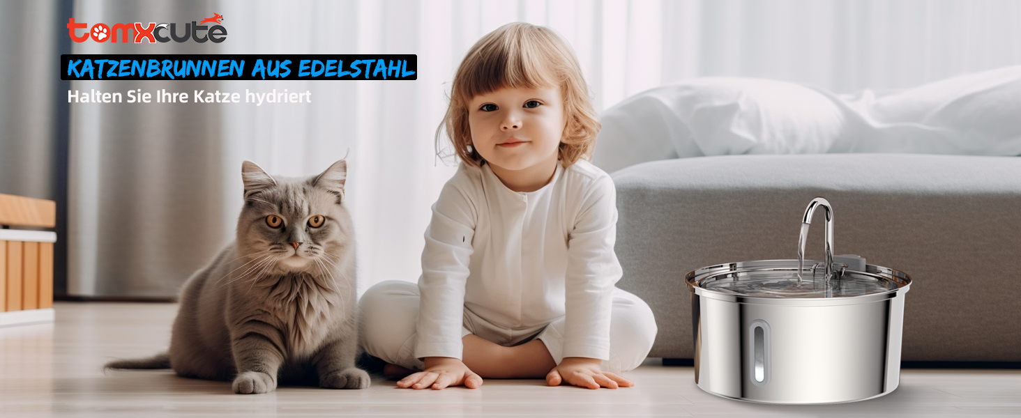 Фонтанчик для котів TOMXCUTE з нержавіючої сталі з віконцем, 3.2 л, водопровідний фонтанчик для котів, терьєрів, миючий посудомийна машина, тихий насос, подвійний фільтр, гігієнічний