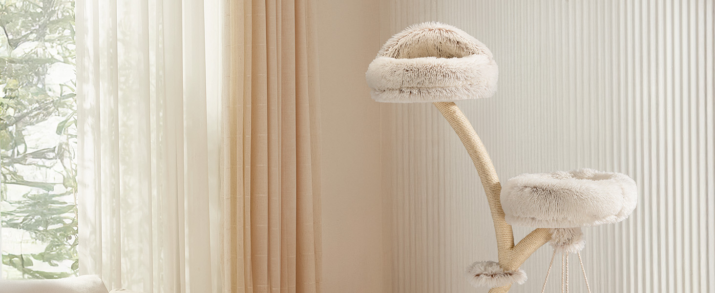 Котячий будиночок-когтеточка Fudajo 169 см, 4 рівні, бежевий, з сизалю