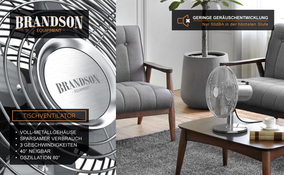 Настільний вентилятор Brandson з мідним дизайном: 3 швидкості, осциляція 80°, нахил 40°, металевий корпус