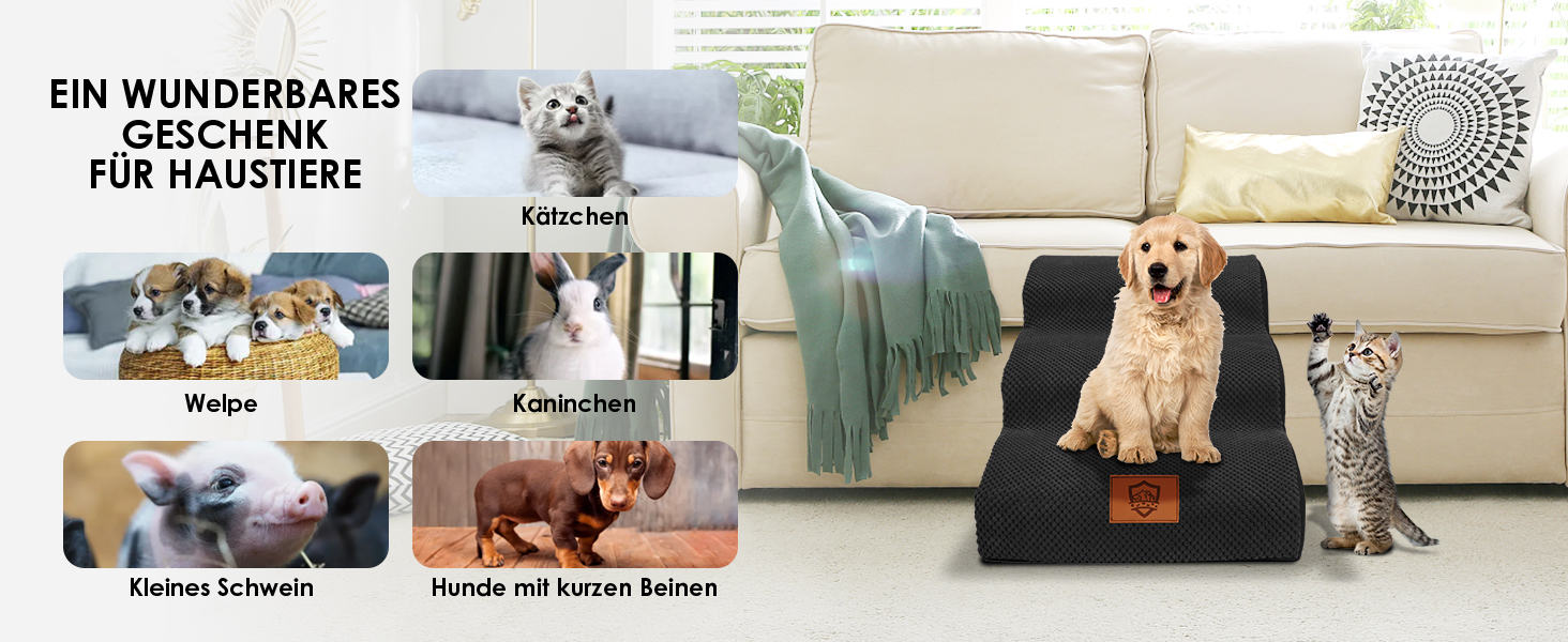 Сходинки для собак ZNM: 3-ступенева переносна драбинка для маленьких собак та котів, 40 см, чорний колір