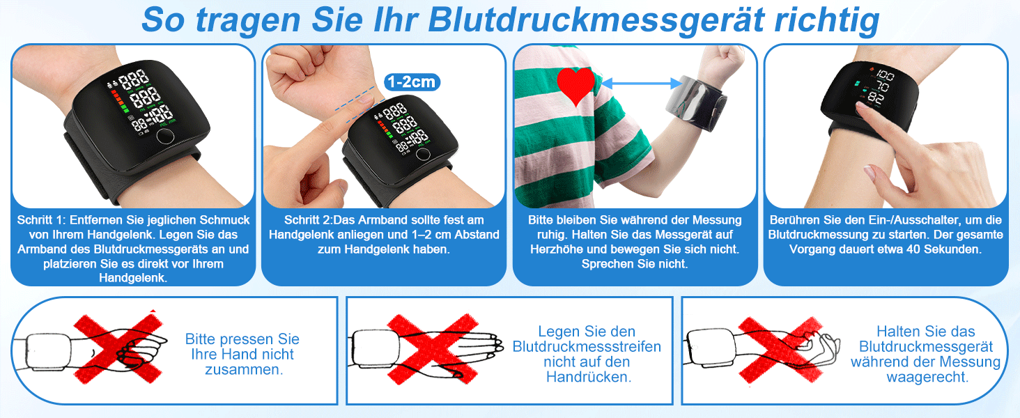 Тонометр на зап'ясті ADDLIVE Digital - точний вимір артеріального тиску з LCD-дисплеєм та пам'яттю на 99 показників, автоматичне озвучування (німецька мова)