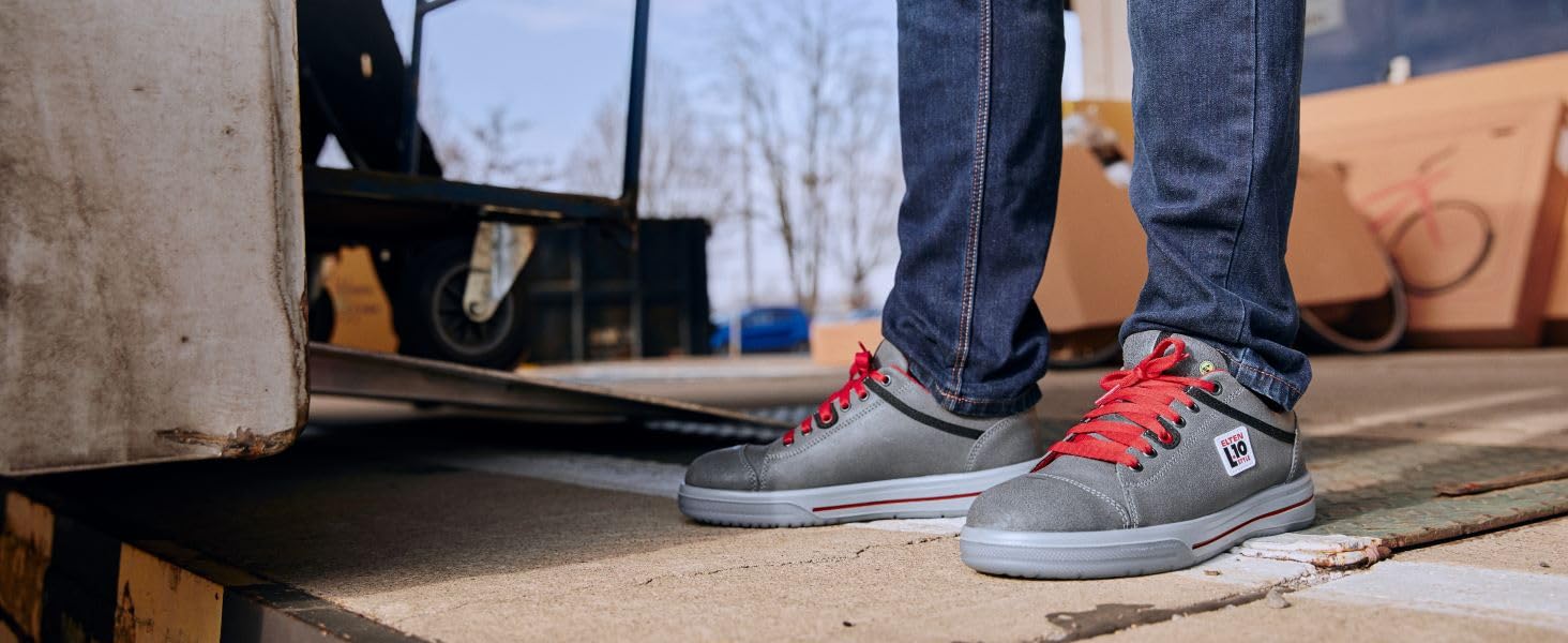 Робочі черевики ELTEN VINTAGE Mid ESD S3 для чоловіків, шкіряні, з металевим носком, легкі, спортивного стилю, сірого кольору, розмір 46 EU