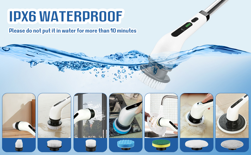 Електрична ротаційна щітка для прибирання будинку, набір з акумулятором, для ванної кімнати, з 7 змінними насадками, скребок для плитки, пристрій з регульованою ручкою, для підлоги та авто