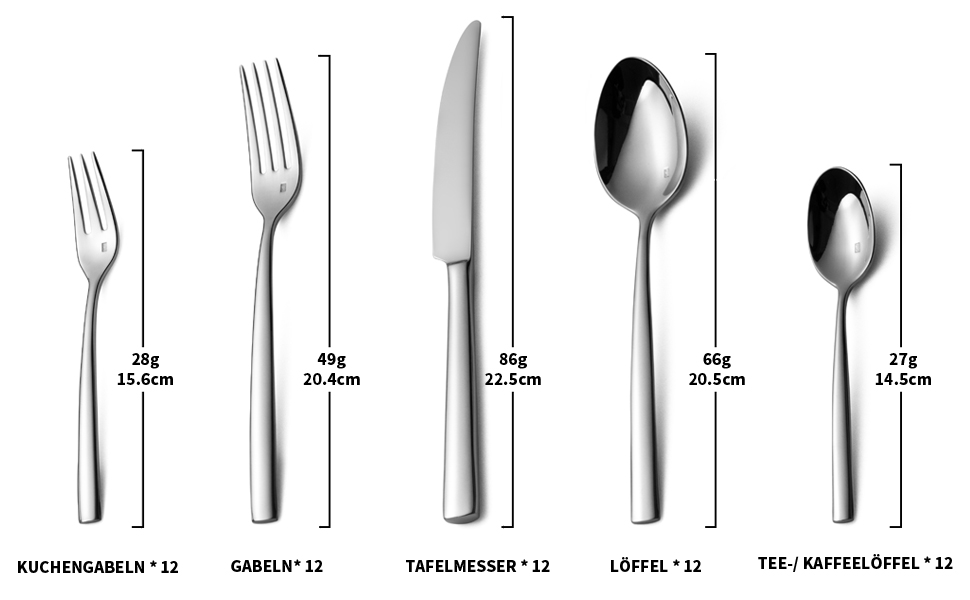 Alata Konrad 18/10 Stainless Steel Polished Cutlery Set, 12 Place Settings, 60-Piece Dinner Set, Monoblock Knives, Glossy Finish, Dishwasher Safe