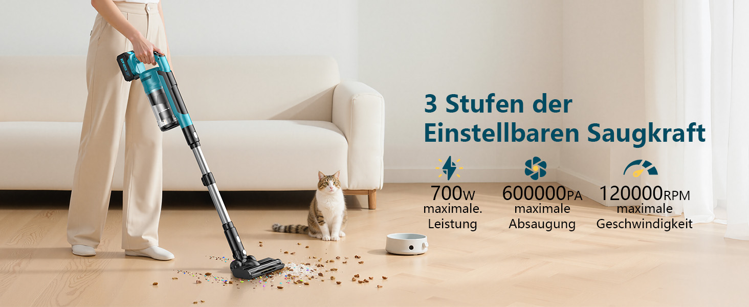 Акумуляторний пилосос 700W з безщітковим мотором, 60000Pa, 70 хвилин роботи, Smart Display, захист від заплутування, для твердих поверхонь та шерсті тварин