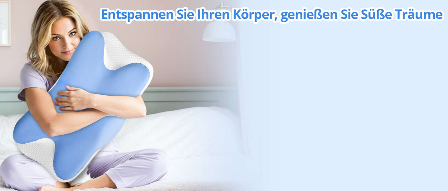 Подушка для шиї Ehomfory з Memory Foam, ергономічна для сну на боці, спині та животі, 67x37x9/12 см (Синя)
