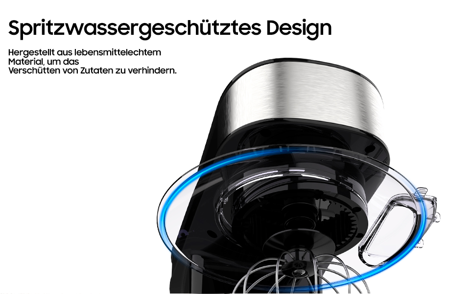 Кухонна машина з чашею 6л з нержавіючої сталі, міксер для тіста з Flexi-мішалкою, гаком для тіста та вінчиком, 6 швидкостей, 1500 Вт