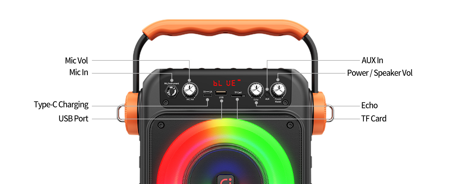 Караоке машина JYX MS82 з 2 мікрофонами, Bluetooth 5.3, USB/TF/AUX, LED-підсвітка, портативна колонка для вечірок та відпочинку