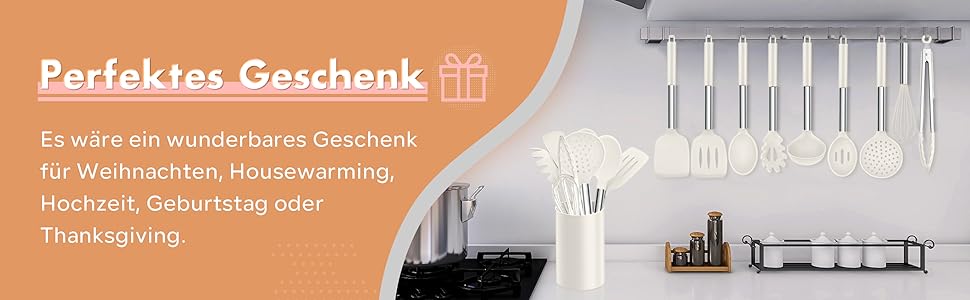 Набір кухонного приладдя Homikit 10 шт. силіконове з нержавіючої сталі, жаростійкий, антипригарний, для посуду, білий