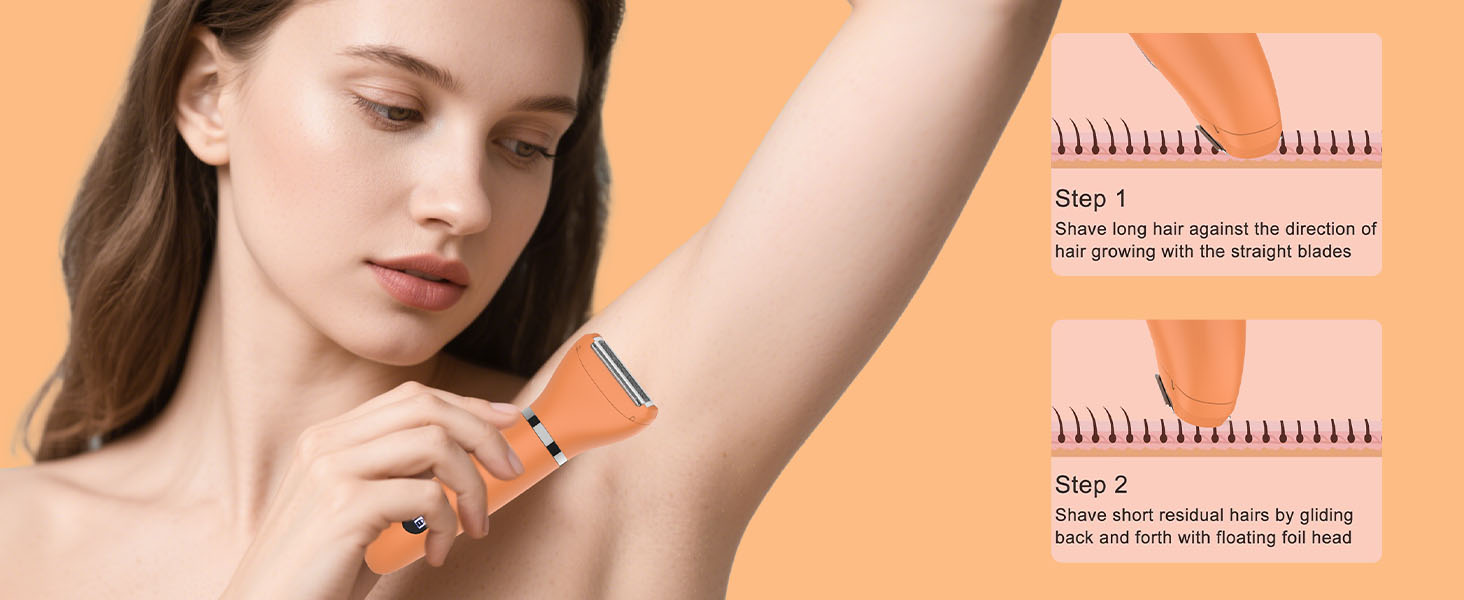 Електричний жіночий триммер 3-в-1 для обличчя, тіла та зони бікіні. Вологостійкий, з LCD-дисплеєм, помаранчевий