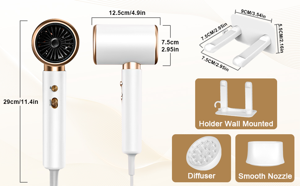 Професійний фен LURICO 2400W з іонізацією, 3 температурні режими, з насадкою-дифузором для салонного та домашнього використання