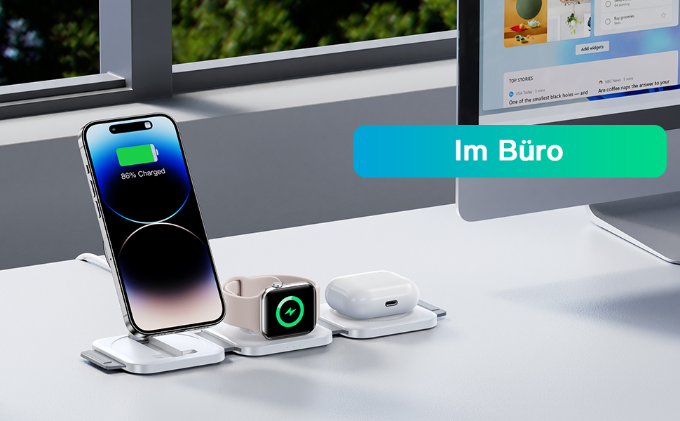 Зарядна станція JARGOU 3-в-1 для Apple: Watch, iPhone (MagSafe) | Підтримка iPhone 17 Pro Max, 16, 15, 14, 13, 12, AirPods Pro 4 3 2, Series