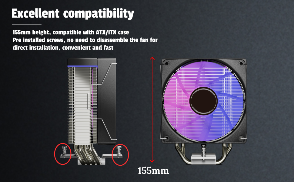 Охолоджувач CPU Jungle Leopard KF400X з LED підсвічуванням: 4 теплові трубки, 4PIN PWM вентилятор, сумісний з Intel LGA 2011/115X/1200/1366/1700/1851, AM4/AM5 (білий)