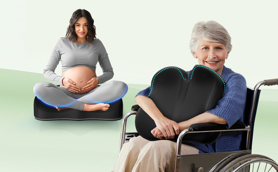 Подушка для сидіння з Memory Foam для куприка, ергономічна, для офісу, дому, авто та інвалідного візка. Захист від болю в куприку, протиковзка основа, чорний колір.