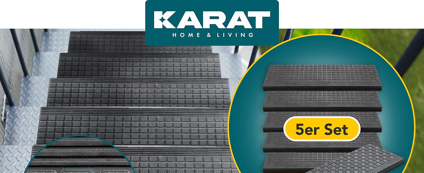 Гумові килимки на сходи KARAT - набір 5 шт. Антиковзкі, для вулиці, 30x120 см