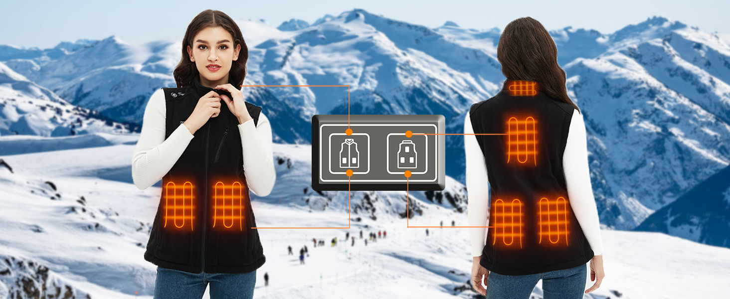Тепла флісова жилетка з підігрівом для жінок Telguua з акумулятором 5V 10000mAh, 6 зон нагріву, 3 рівні температури, для кемпінгу, походів, сноубордингу, катання на лижах, чорна