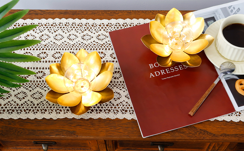 Настільна лампа JHY DESIGN 2 шт. на батарейках, золотий лотос, 20 см, для дому, вечірок, саду