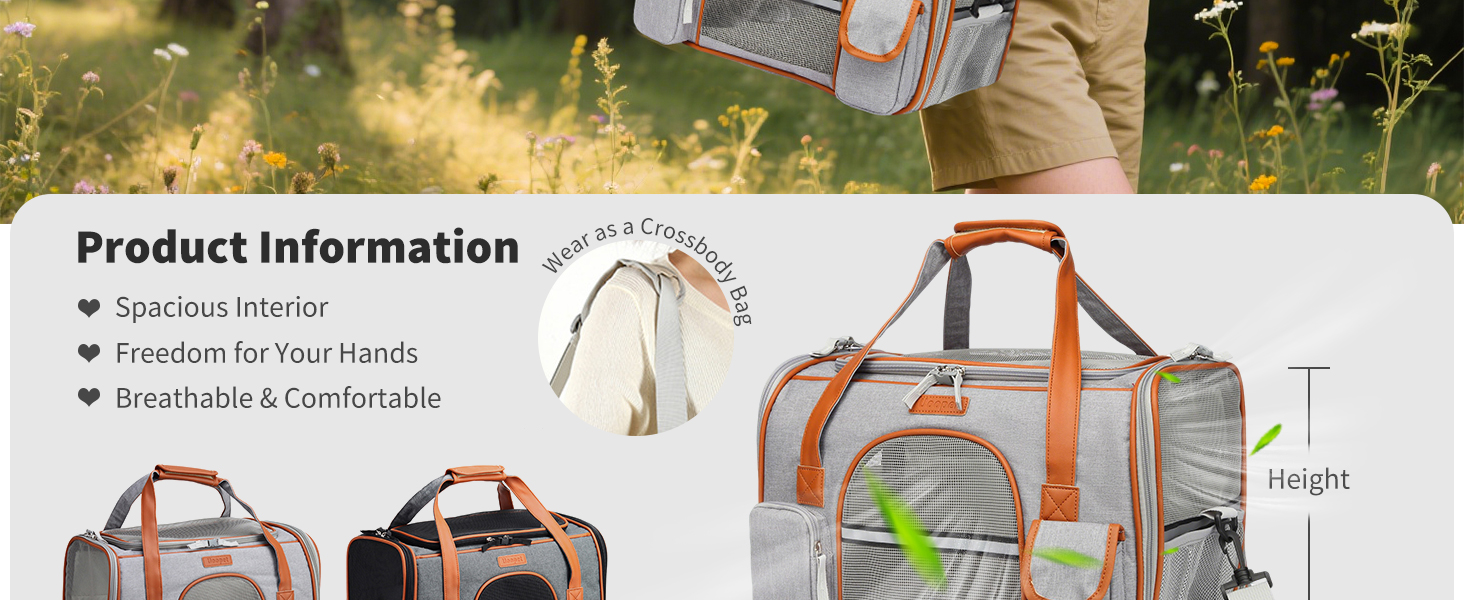 Транспортна переноска для котів та собак PETCUTE, сірого кольору, знімний килимок, дихаюча, з регульованим ременем, схвалена авіакомпаніями