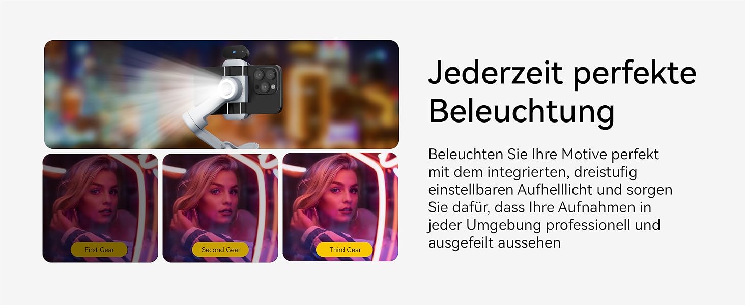 Стабілізатор для смартфона AOCHUAN 3-осьовий з RGB-підсвічуванням, для iPhone/Android, з функцією відстеження обличчя, сірий (Smart X Pro AI)