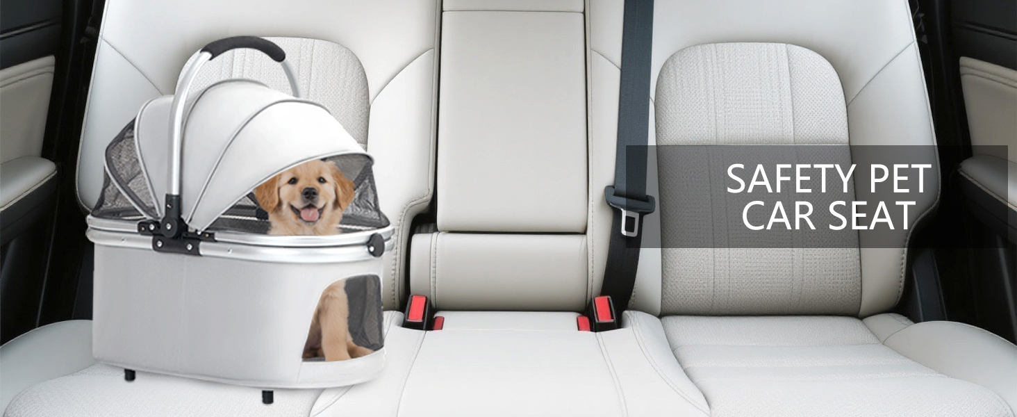 Візок для собак Siairo 3-в-1, сірий. Будка для собак середніх порід до 20 кг, переноска, автокрісло, відділення для їжі