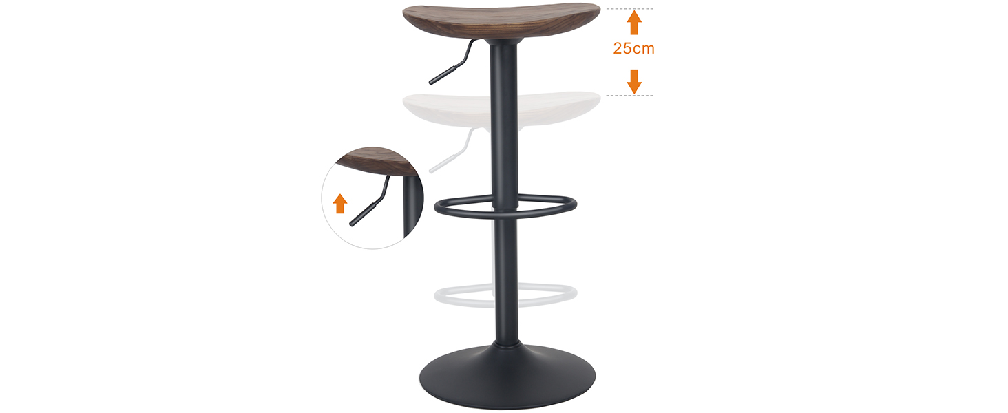 Kidol Adjustable Height Solid Wood Bar Stool - 360° Swivel, Industrial Modern Design for Kitchen Counter