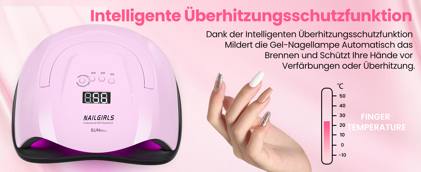 LED UV лампа для нігтів NAILGIRLS 150W з таймером, датчиком, LCD дисплеєм та знімною магнітною платформою. Підходить для гель-лаку, нігтів рук та ніг (Рожевий 268W)