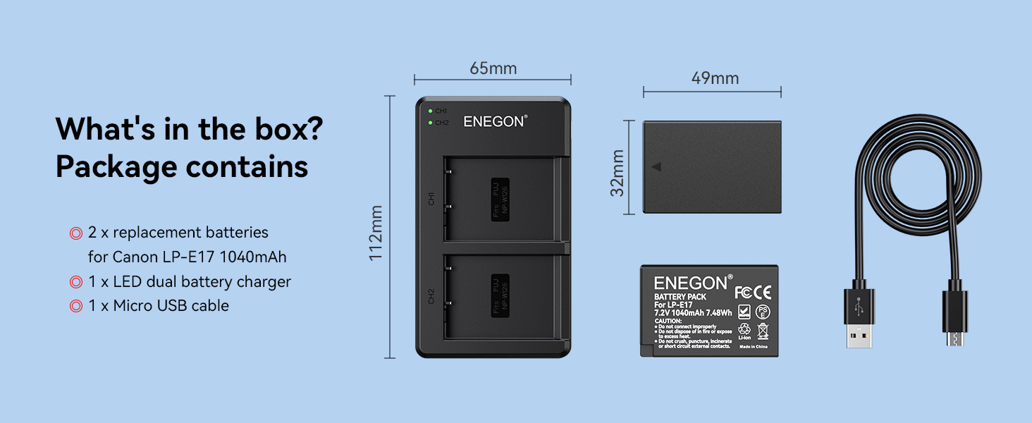 Акумулятор для камери Canon LP-E17 ENEGON з зарядним пристроєм Dual Micro USB (2 шт.)