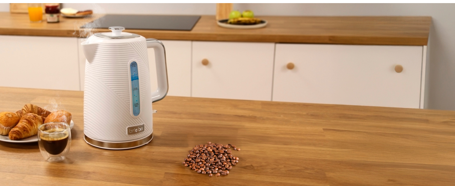 Електричний чайник Breibe Elegance 1.7L: Швидкий нагрів, без BPA, 360° обертання, Strix Controller, автоматичне відключення, бездротова кана, сучасний дизайн, білий